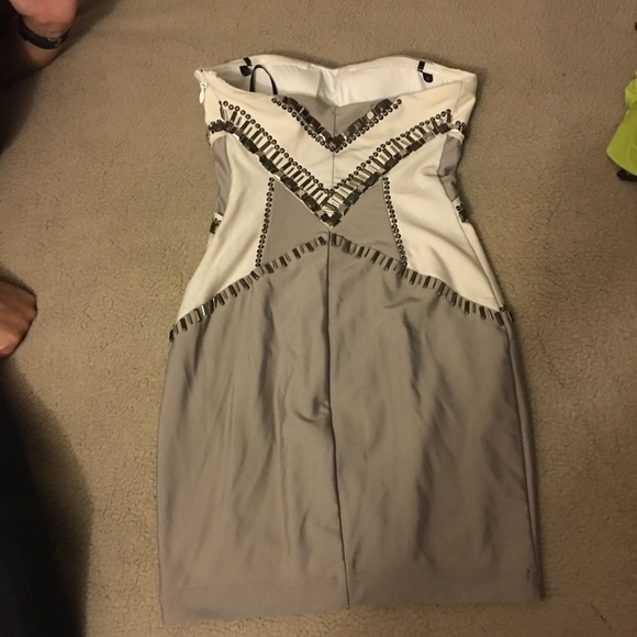 Bebe  strapless grey and white dress with studs - Picture 7 of 7